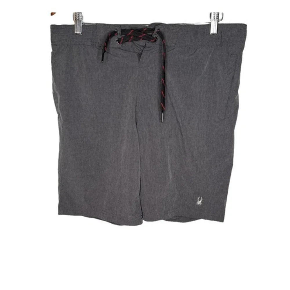 Spyder men's gray swim trunks tie front hook loop pockets swimsuit size small